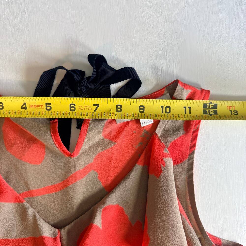 Loft XS Tan Orange Floral Ruffle V-Neck Sleeveless Office Casual Spring Blouse - Picture 7 of 10